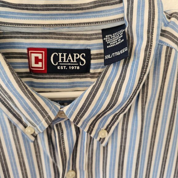 CHAPS Men's XXL Shirt Blue and Gray Striped Button Down Long Sleeves - Picture 3 of 5